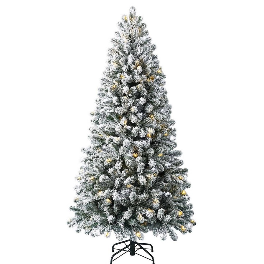 Artificial Christmas Trees Christmas Homebase 6.6Ft Chaumont Spruce Snowy PreLit Artificial